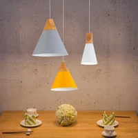 Современные подвесные светильники для столовой, для помещений, спальни, красочные подвесные лампы, для ресторана, кофейное освещение, железо + твердая древесина, Цоколь E27 - изображение