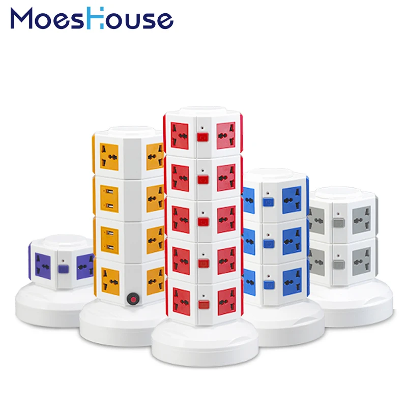 

Multifunction Universal Vertical Power Socket US/EU Plug Tower Outlet with USB Ports 3 meter length Cable