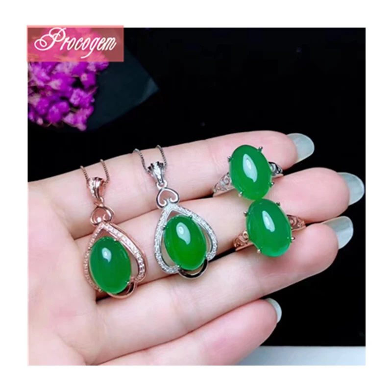 

Loverly Classic green Chalcedony jewelry sets for Women Gift 10x14mm gems 925 Sterling silver Lady fine Jewelry wholesale #218