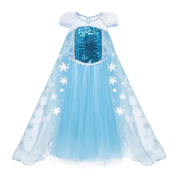 

VOGUEON Little Girls Princess Elsa Dress up Clothes Short Sleeve Sequined Snowflake Summer Party Cosplay Costume for Halloween