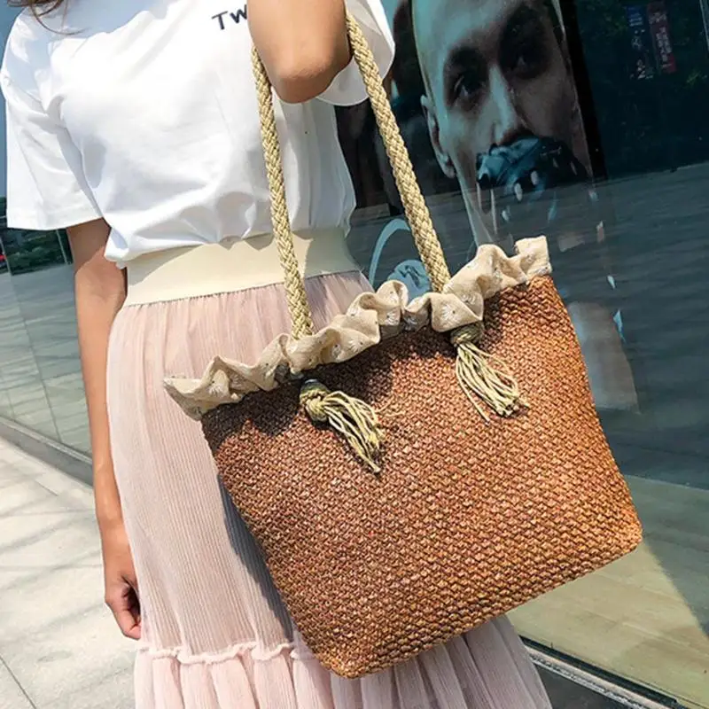 

Retro Summer Women Durable Weave Beach Bag Shoulder Bag Casual Rattan Straw Bags Bohemia Style Travel Totes Bag INS Popular Z60