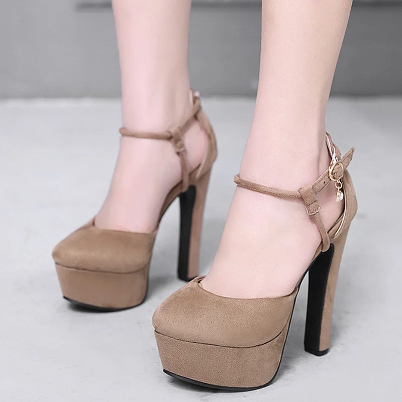 

2019 Woman 12CM Extreme High Heels Female Party Block Heel Black Crystal Strap Platform Valentin Talons Bridal Fetish Pumps