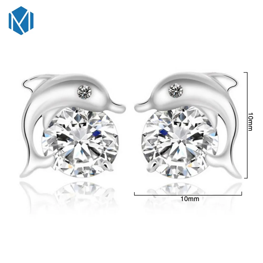 Модная женская обувь с симпатичным дельфином любовь серьги-гвоздики посеребренные серьги для девочек маленькие серьги со светящимся кубическим цирконием серьги