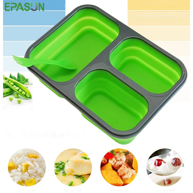 

EPASUN Lunch Box Silicone 1100ml Folding Thermal Food Box Collapsible Kids Oven Bento Box Compartment Protable Food Container