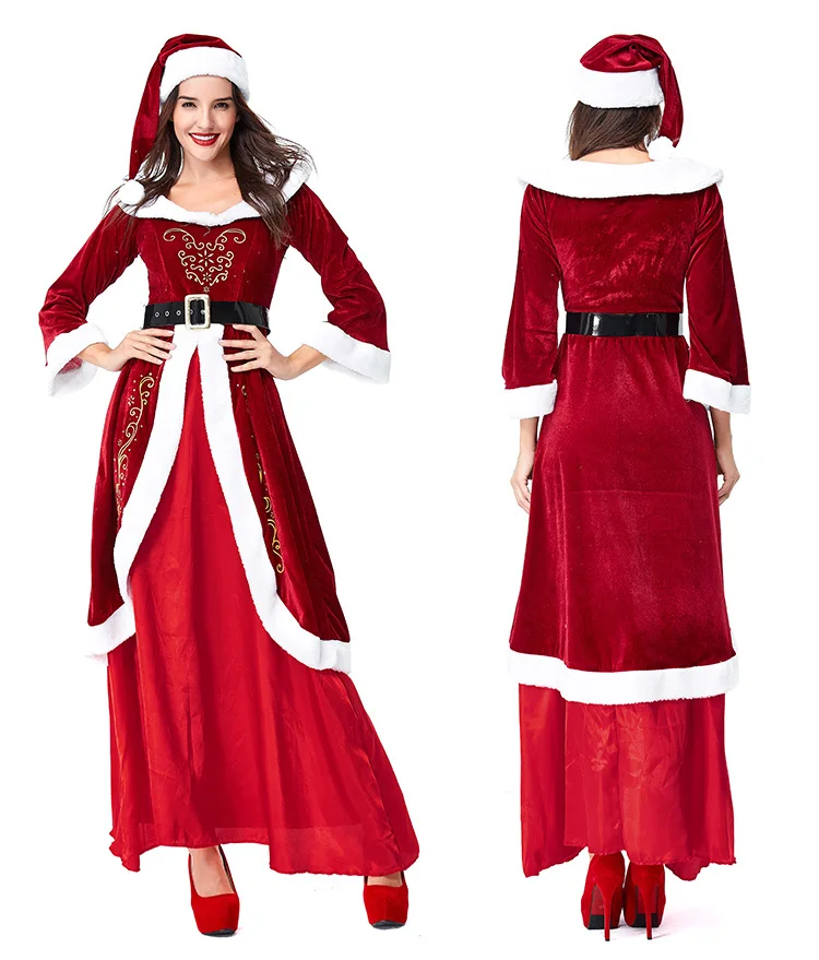 Полный комплект рождественских костюмов Санта Клауса для взрослых, Красная рождественская одежда, костюм Санта Клауса, роскошный костюм с белой бородой