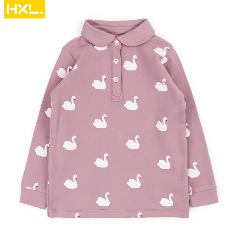 

2019 Spring High Quality Soft Fabric Girls Polo Shirts Long Sleeved Cotton Thick Peter-Pan Collar Printed Kids Polo Shirt Tops
