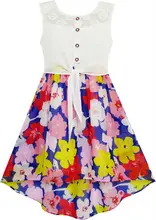 Filles Robe Dentelle De Mousseline de Soie Floraison Fleur Attaché Taille 7-14