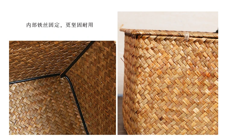 Handmade straw storage basket desktop debris covered rattan storage box home organization and storage woven basket ZP7181505