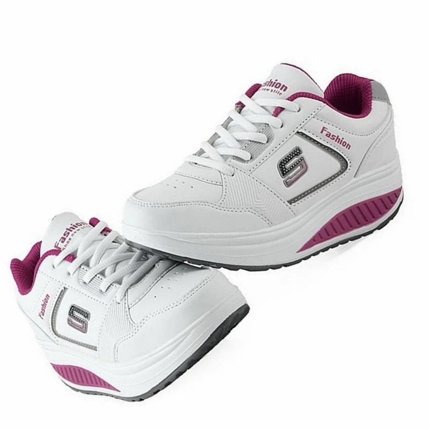 women shoes ventilation slope heel thick bottom increas running sports Damping Outdoor Pu Leather Sneakers shoes
