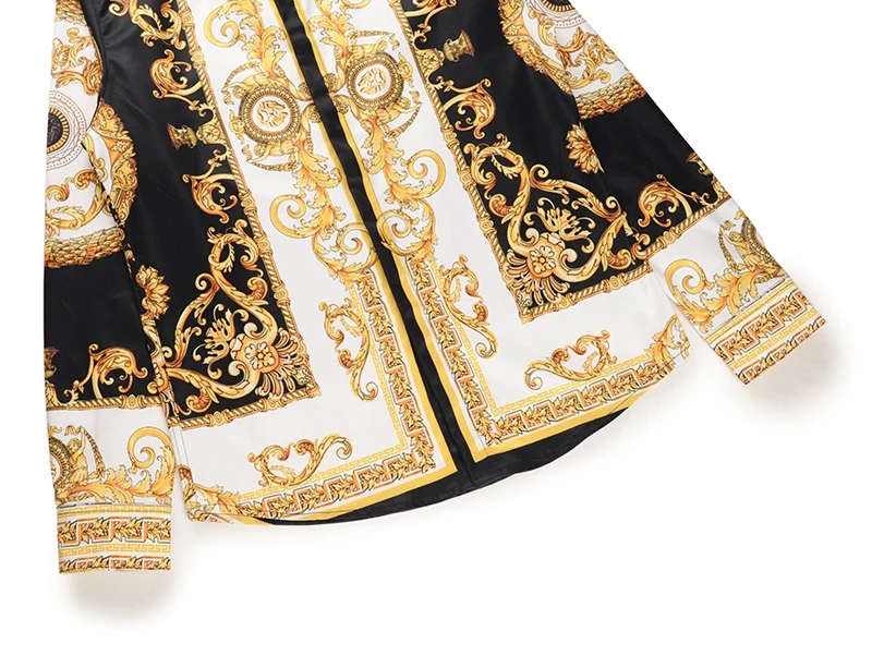 PLstar Cosmos M-XXL Men Gold Shirt 2018 New 3D Print Palace Long Sleeve Shirt Masculina Social Chemise Homme Fashion Shirts 
