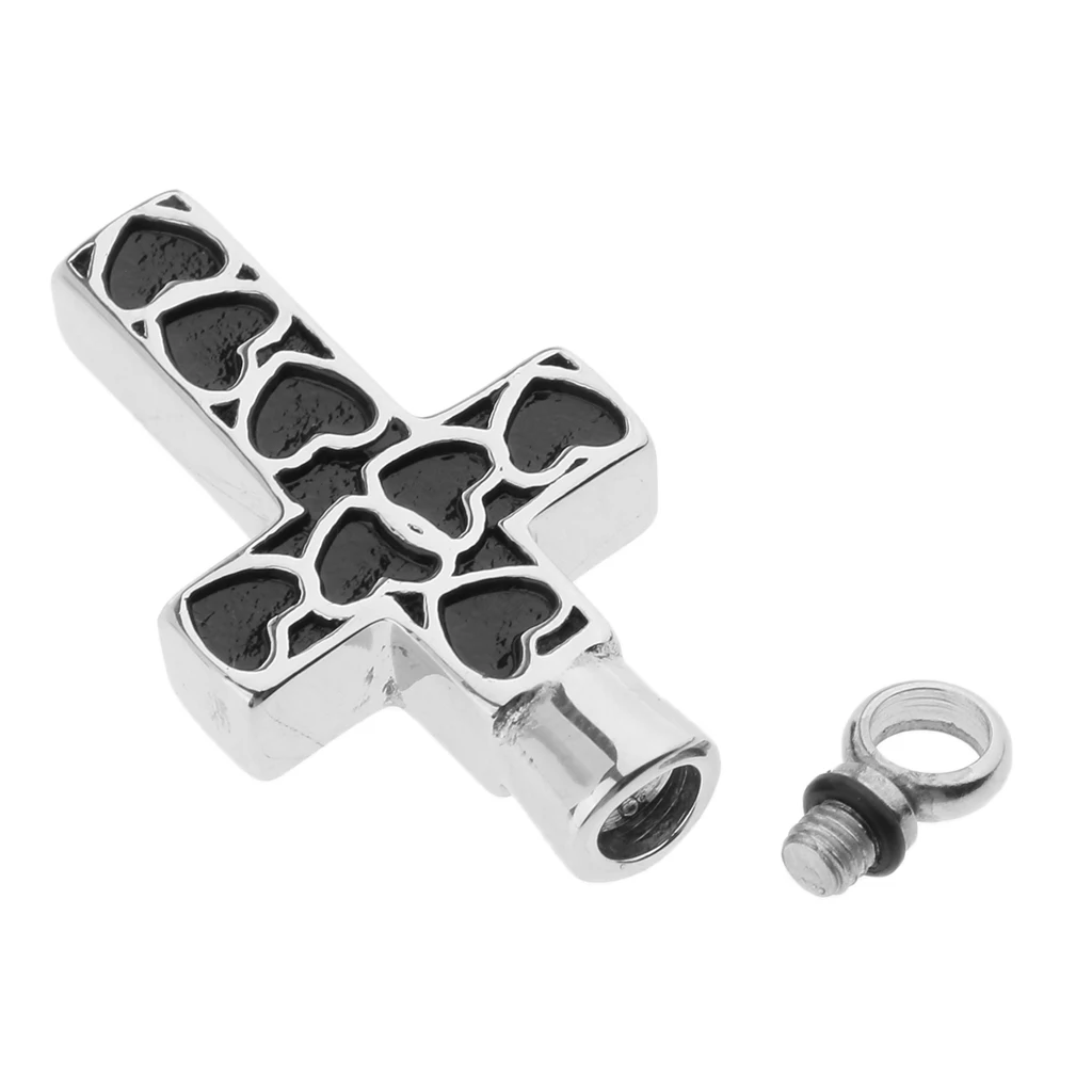 Cross Shape with Heart Pattern Stainless Steel Cremation Keepsake Pet Ash Urn Holder Pendant