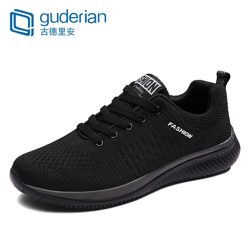 GUDERIAN New Mesh Men Casual Shoes Lace-Up Lightweight Men Shoes Tenis Feminino Comfortable Breathable Walking Shoes Sneakers - Цвет: Черный