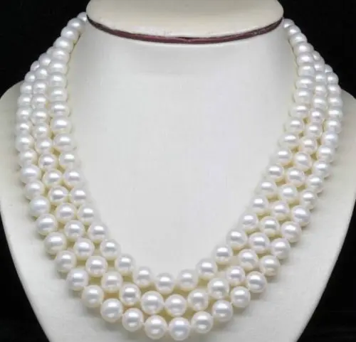 

FREE SHIPPING HOT sell new Style >>> triple strands 8-9mm south sea round white pearl necklace 17-18"19