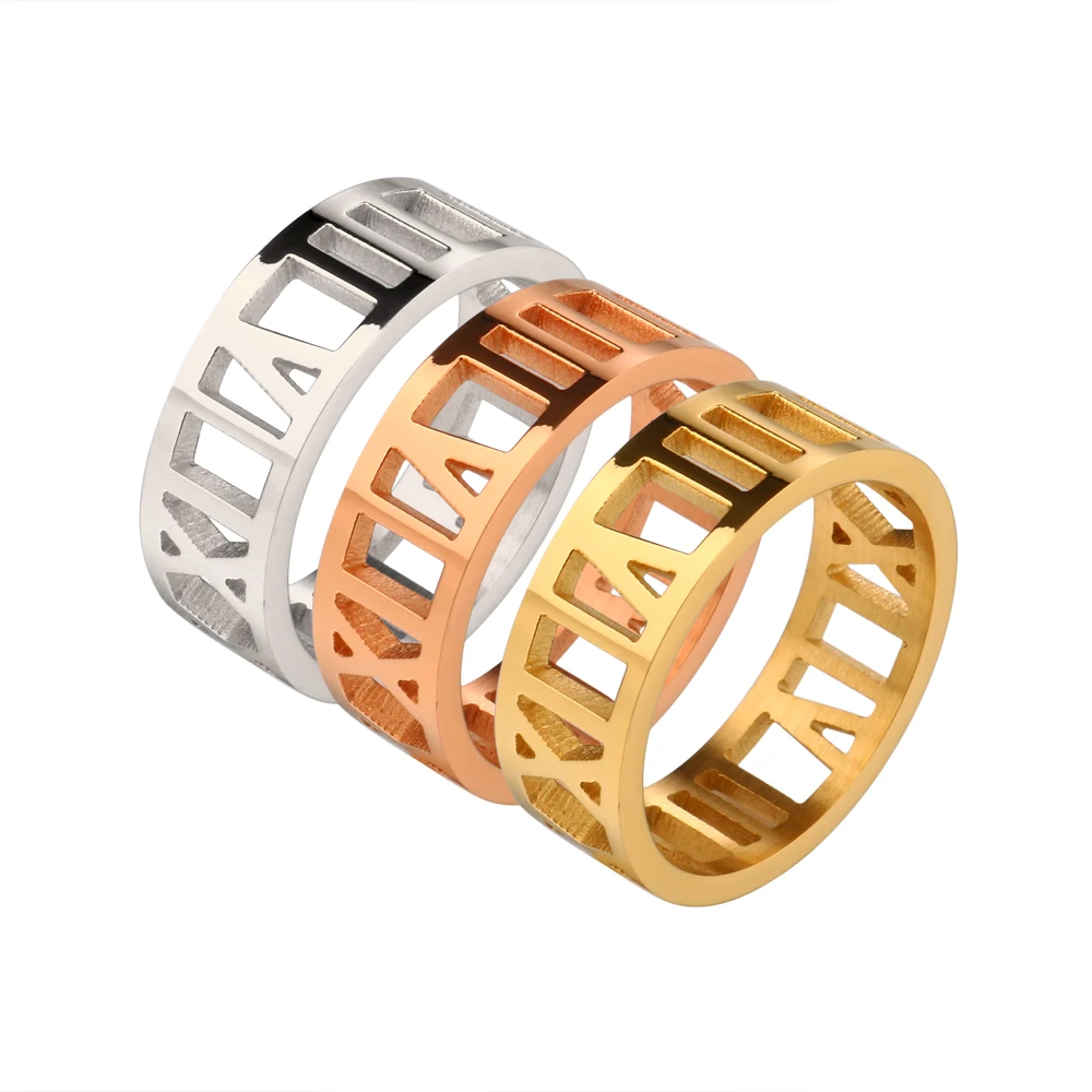 

Fashion Hollow Roman Numerals Rings Rose Gold Color Stainless Steel Rings for Men Women Lover Ring Jewelry Accessories