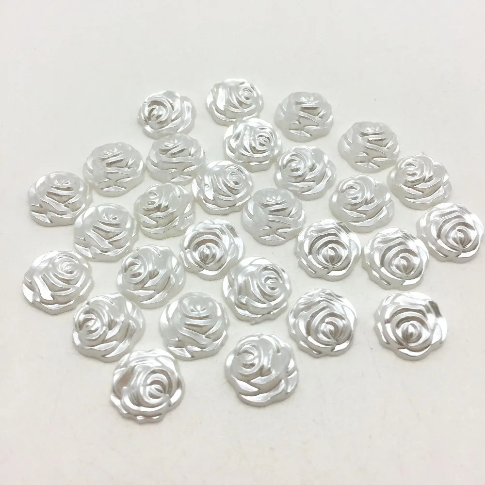 

100pcs/lot 12mm Whire Pearl Rose Flower Flatbacks Craft Cabochons Embellishments For Scrapbooking Resin Crafts