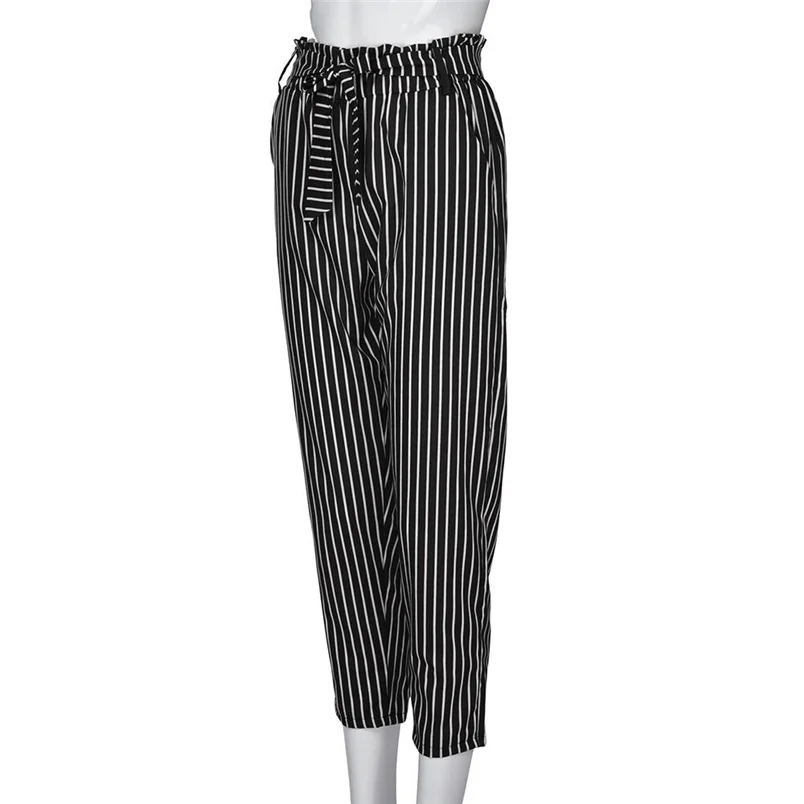 Women Pants 2018 Summer New High Waist Harem Pants Ladies Elegant Bowtie Elastic Waist Fashion Striped Casual Long Pants #J22 (39)