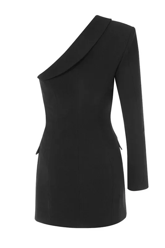 Высококачественное черное элегантное платье с длинным рукавом на одно плечо вечерние Клубные платья