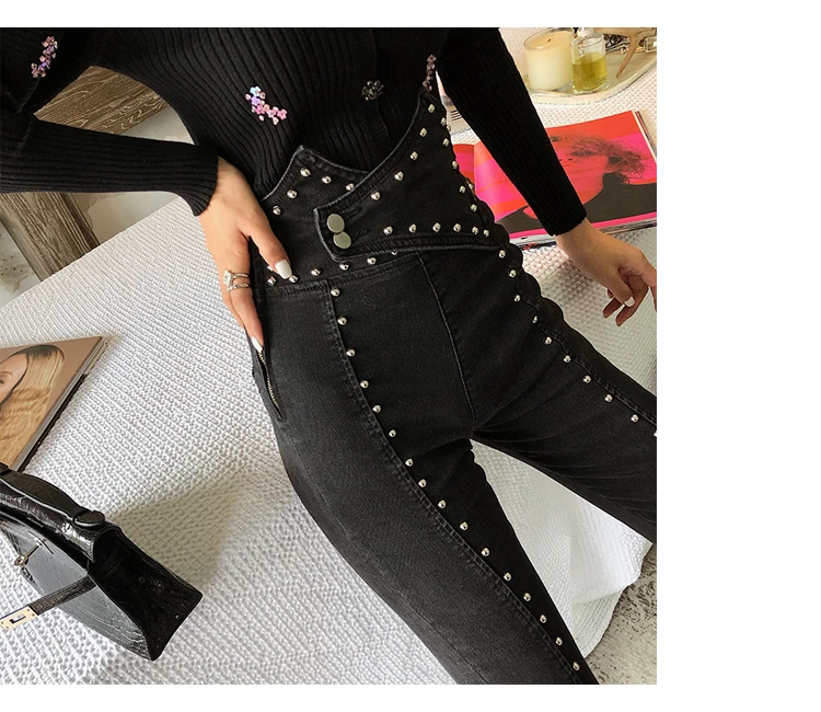 Джинсы Mujer хлопковые джинсы бросился Женская тяжелая работа заклепки Женский 2018 Новый самовыращивание личность волосы ноги брюки женщины