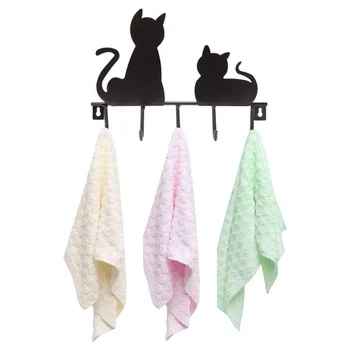 

5 Hangers Cartoon Black Cat Iron Hooks Decorative Key Holder Coat Rack Home Decor Storage Organizer