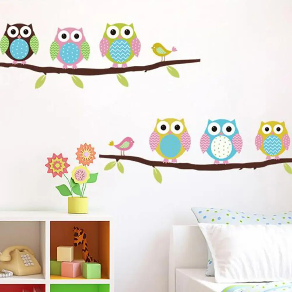 TPFOCUS Cute Cartoon Owl Pattern Wall Sticker for Kids Room Bedroom Decoration