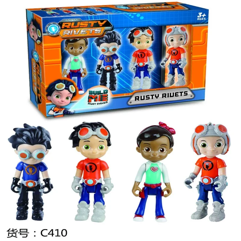 

USA Russia 3.5inch Doll With 4pcs/lot Car RUSTY Characters Action Figure freddy Toys Boy Gift Rusty Rivets Cartoon Model