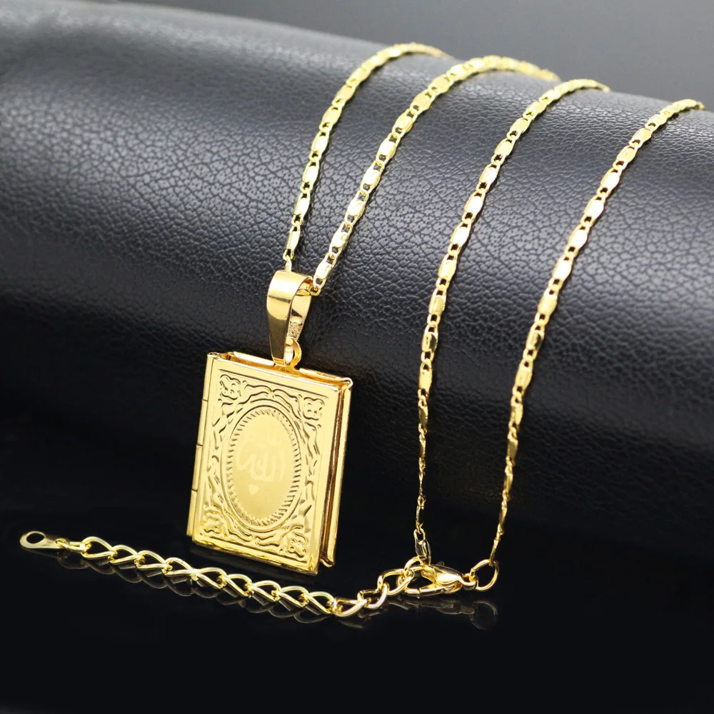 Weiyu Аллах Коран ожерелье с бусинами-кубиками для Для женщин Мухаммедом золото Цвет памяти кулон с фото Цепочки и ожерелья мусульманские исламские украшения подарки