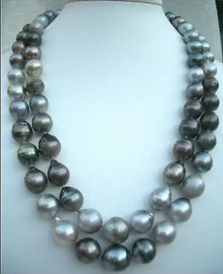 

Wholesale FREE SHIPPING >>> LONGER 38"HUGE 10-14MM SOUTH SEA NATURAL BLACK GRAY DROP PEARL NECKLACE 14KGP