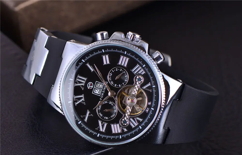 FORSINING Лидирующий бренд, роскошные мужские наручные часы, мужские военные спортивные часы, мужские деловые часы скелетоны, автоматические механические часы