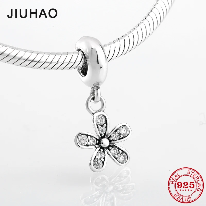 

925 Sterling Silver zircon Five petal flower Pendants charms for jewelry making Fit Original Pandora Charm Bracelet Necklace