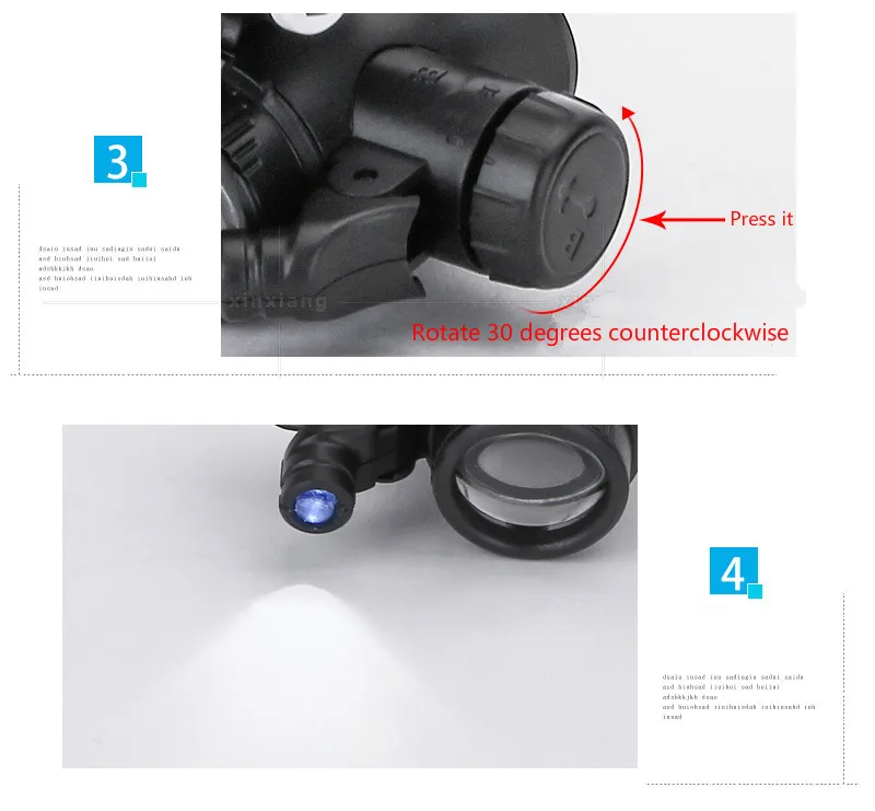 XinXiang Magnifier 8X 15X 23X Magnifying Jewelry Watch Repair Magnifier Glass With LED Lights Loupe Illuminated Wearing Magnifer (7)