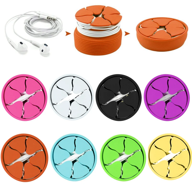 

New Dual-Use Headphone Cord Winder Silicone Earphone Storage Box Bag Round Mini Headphone Box Can Chose Color