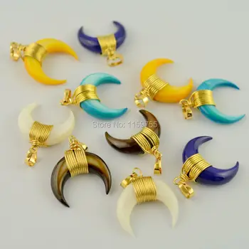 

Finding ~ 10Pcs Mixed Color Wire Wrap Shell Crescent Moon Charms Pendants Jewelry For Necklace