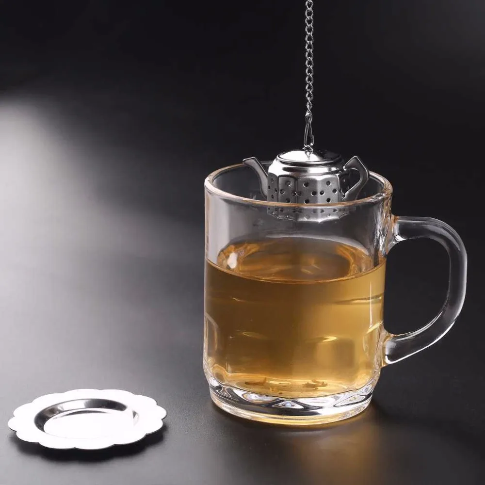 

Practical Cute Durable 304 Stainless Steel Teapot Tea Infuser Spice Drink Strainer Herbal Filter+Tray