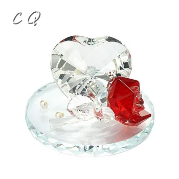 

3 Color Crystal Rose Flower Figurines Glass Flower Fengshui Ornament Giant Diamond Custom Engraving Home Wedding Decor Love Gift