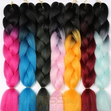 MISS WIG Ombre Kanekalon Braiding Hair Extensions 24inch 100g Synthetic Jumbo Braids Hair Fiber Pink Purple Blue Green 1pce