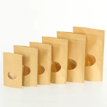

50pcs Tea melon seeds red jujube bag universal kraft paper bag oval window self-supporting self-sealing food packaging paper bag