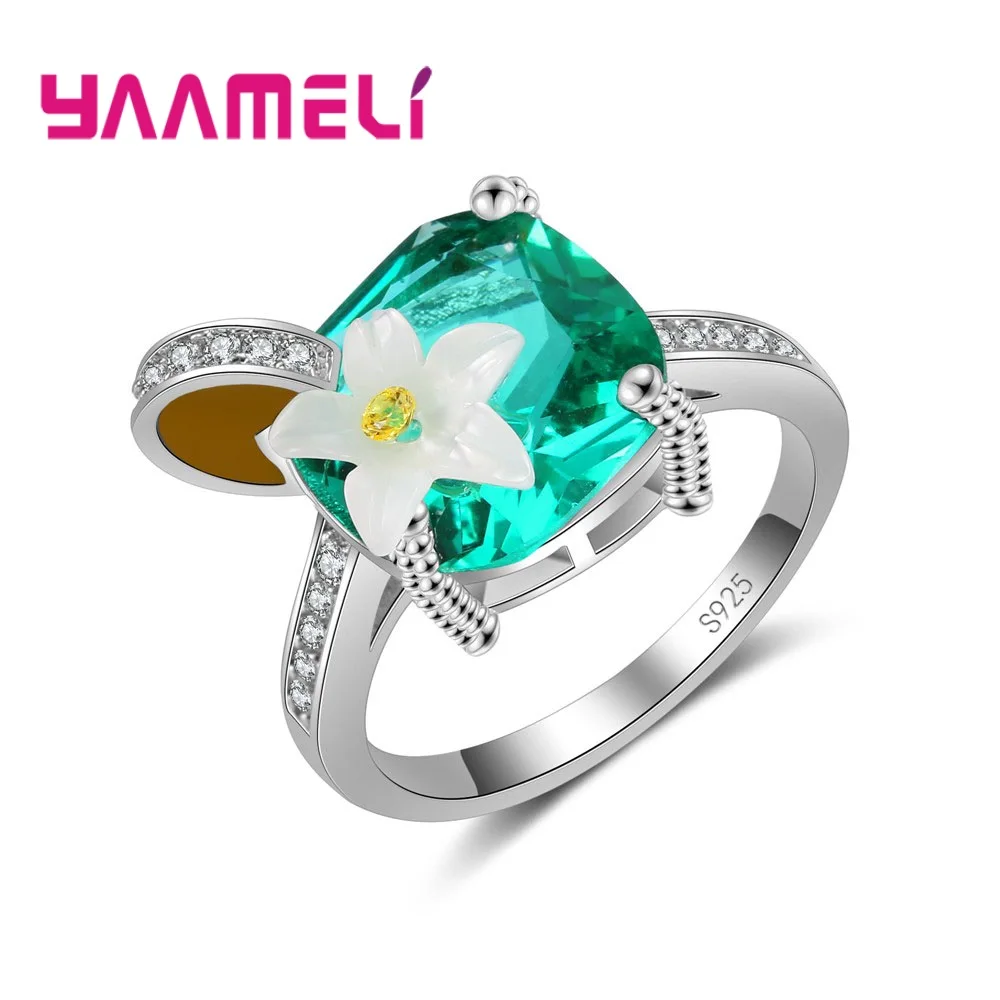 

Beautiful Ring for Women Female 925 Sterling Silver 5A Zircon Stone Charming Flower Lily Wedding Accessories Jewelry