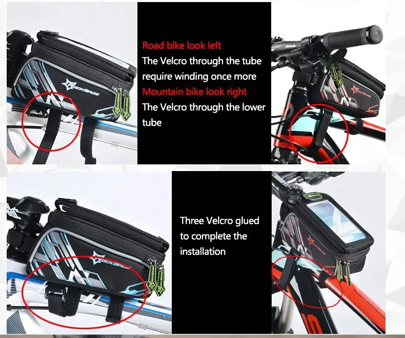 ROCKBROS Водонепроницаемый MTB велосипеда Велосипедные рамы Паньер Передняя труба сумка сенсорный Велоспорт чехол