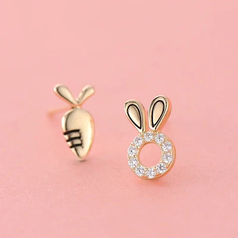 mini rabbit radish turnip cz earrings 100% 925 Sterling silver Jewelry fashion Hypoallergenic Stud earrings for women girl gift