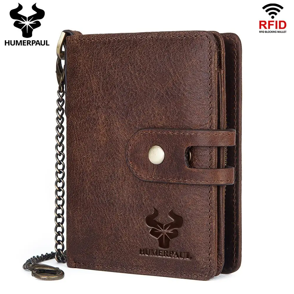 

Crazy Horse Cow Leather Men's High Quality RFID Wallet with Coin Pocket Classic Male Purse Casual Cards Holder