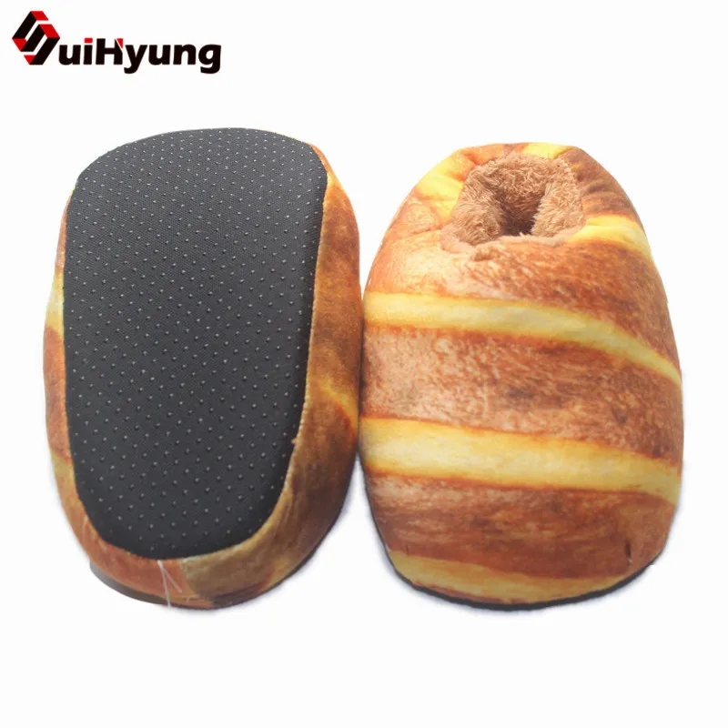 Suihyung/забавные женские и мужские тапочки в форме хлеба; зимняя теплая домашняя обувь; плюшевые домашние тапочки; домашние тапочки с мягкой подошвой