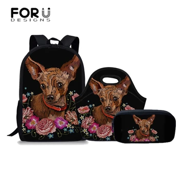 

FORUDESIGNS 3Pcs/set 2019 Cute Chihuahua Printing School Bag for Teenage Girls Bookbag Children Primary Satchel Mochila Escolar