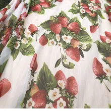 145 см ширина свежий красный клубника белый тонкий шифон ткань для женщин летние платья юбки блузка Вышивание