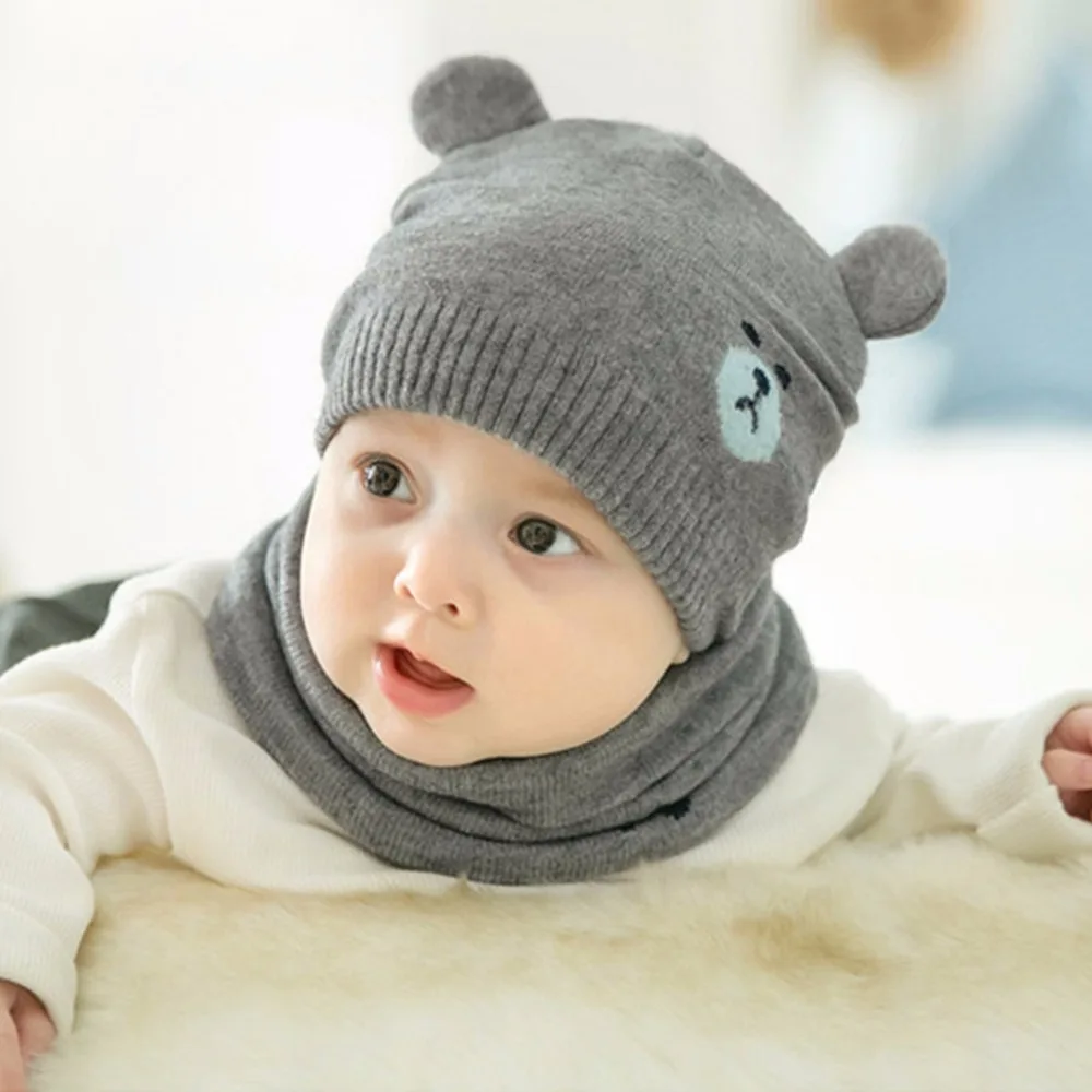 Puseky шарф с капюшоном ушной клапан вязаная шапка шапки Теплый Медведь круглая машинная шапка защищает шапка с ушками детская Милая зимняя шапка s наборы с шарфом