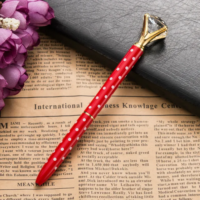 Big carat diamond Crystal Pen Gem Ballpoint pen ring wedding office Metal ring roller ball pen Rose gold silver pink purple