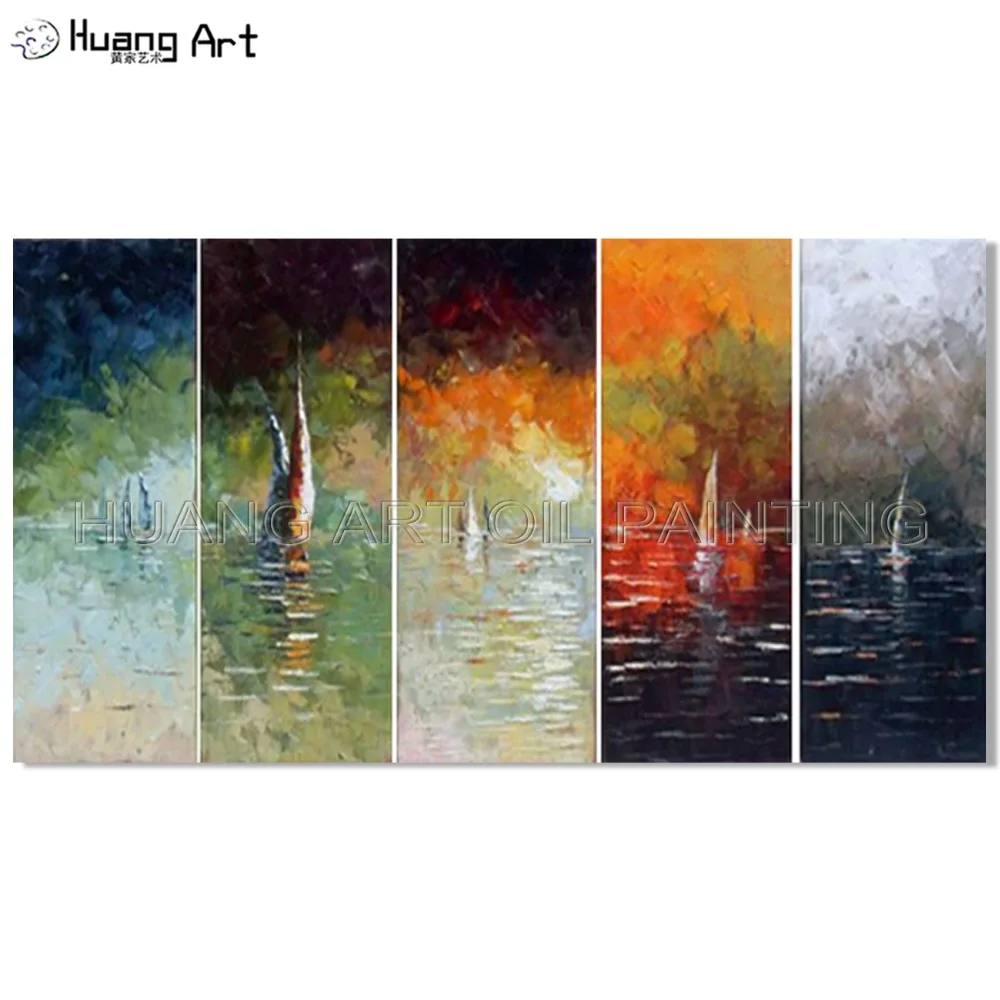 

Hand Painted Modern Knife Landscape Oil Paintings On Canvas 5 Piece/set Abstract Sailing For Living Room Home Decor Wall Art