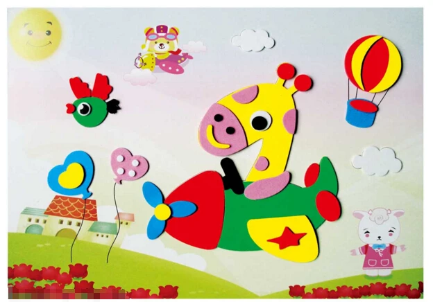 4 дизайна/партия 21 см x 29 см DIY Пена мультфильм 3D наклейка эва Puzzler красочный ребенок Детский обучающий игрушки