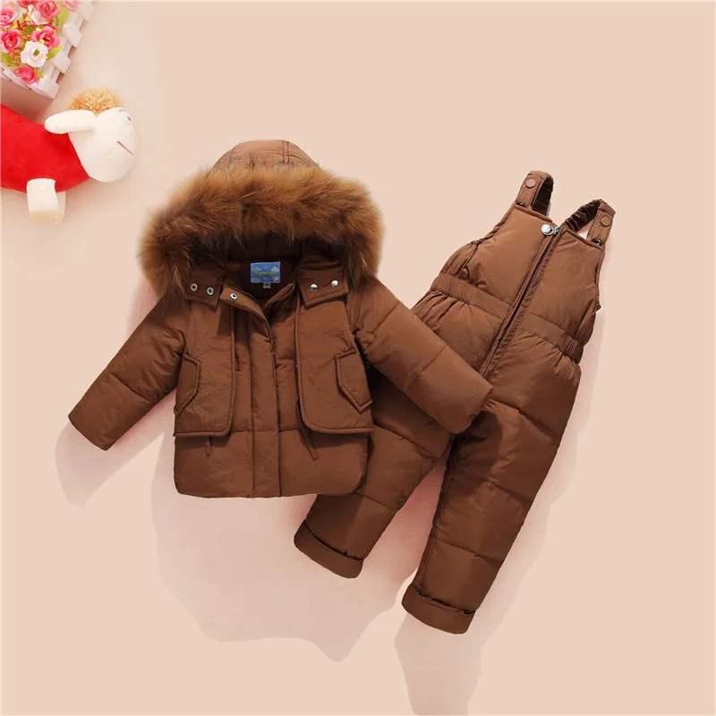 Зимние комплекты одежды для девочек; осенний детский плотный теплый костюм с капюшоном; Детский комбинезон; белые пуховые пальто для малышей; Верхняя одежда для мальчиков; P177 - Цвет: brown