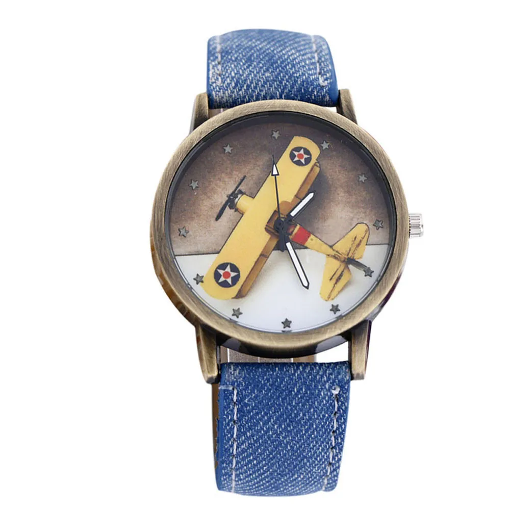 Улучшенный Новая мода плоскости Дизайн деним кожа кварцевые часы наручные часы для Для женщин и Для мужчин Июнь 27