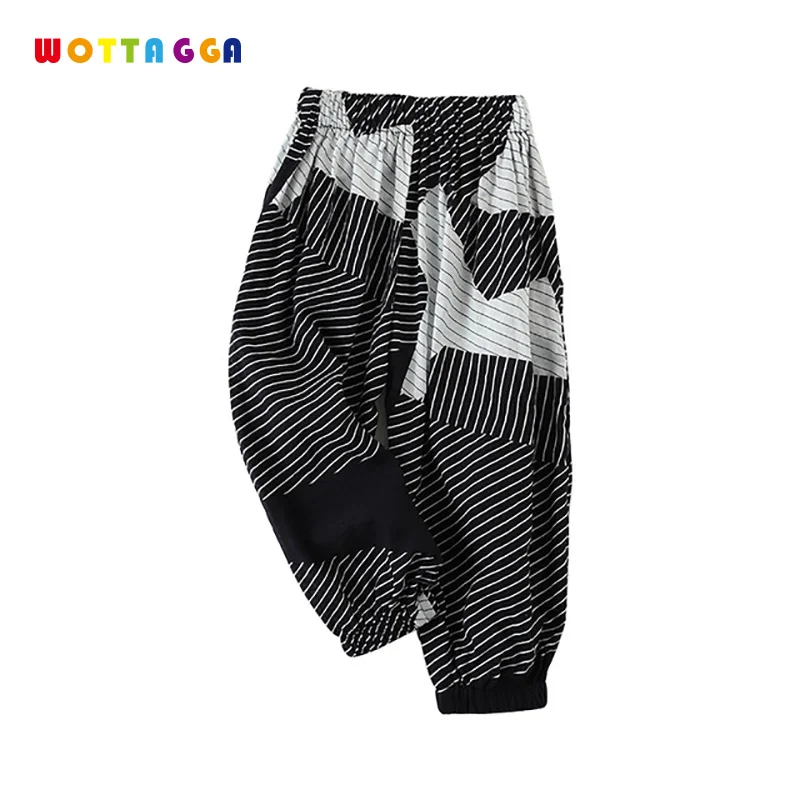 

WOTTAGGA 2019 Summer Solid Color Linen Pleated Children Ankle-length Pants for Baby Boys Pants Pockets for Kids Child